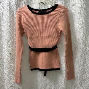 Lulus Sweater Skirt Set Ribbed Knit Luxury Chic Two-Piece Black Trim Long Sleeve